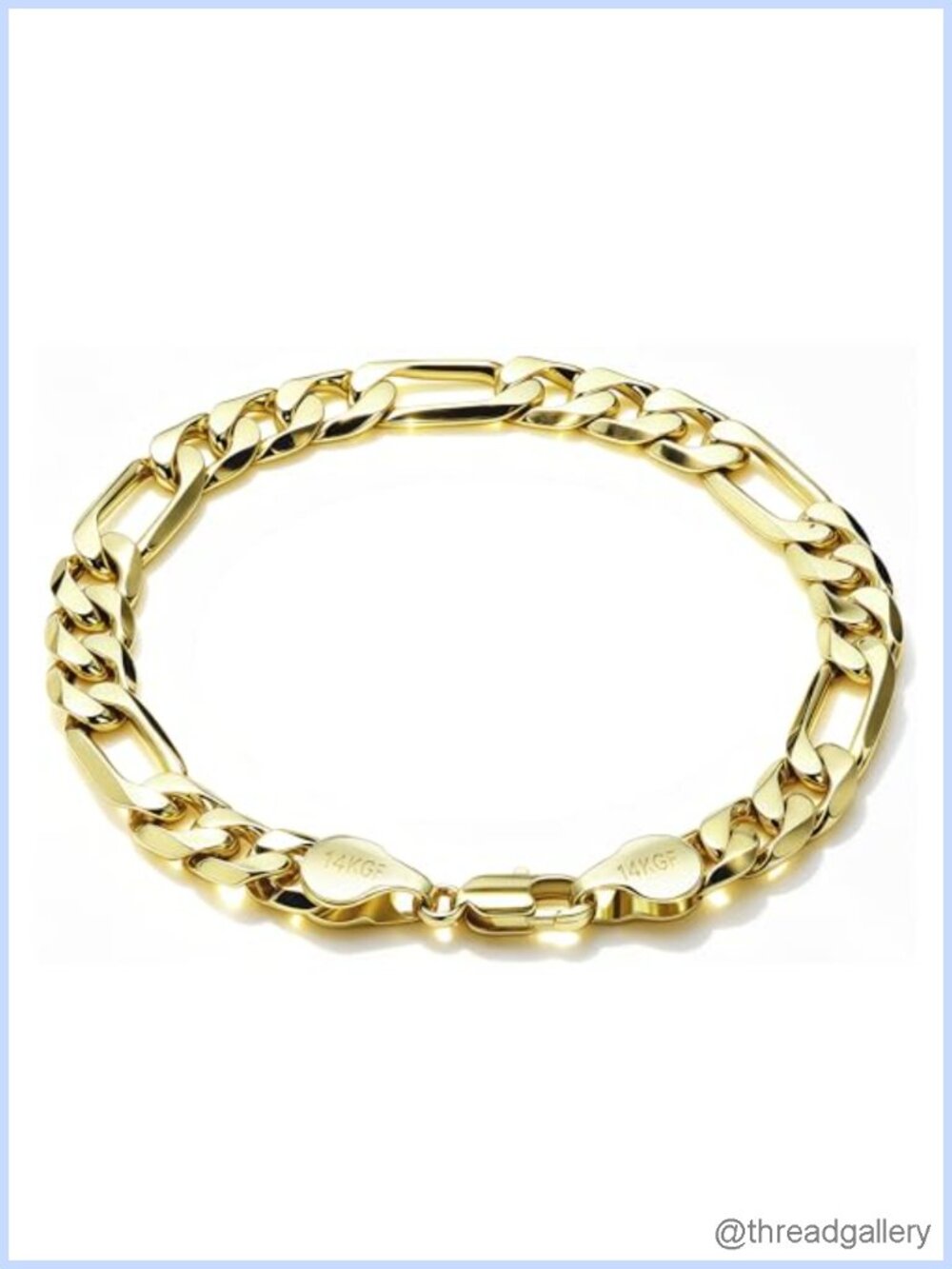 14K Gold Filled Figaro Link Bracelet 8mm Lobster Clasp Men Women
